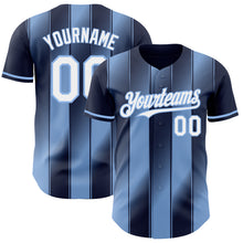 Load image into Gallery viewer, Custom Navy White-Light Blue Gradient Classic Vertical Stripe Authentic Baseball Jersey
