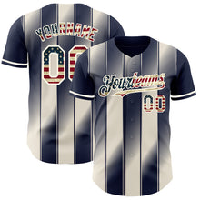 Загрузить изображение в средство просмотра галереи, Custom Navy Vintage USA Flag Cream-Cream Gradient Classic Vertical Stripe Authentic Baseball Jersey
