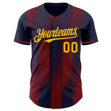 Load image into Gallery viewer, Custom Navy Gold-Crimson Gradient Classic Vertical Stripe Authentic Baseball Jersey
