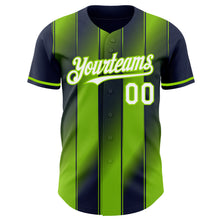 Laden Sie das Bild in den Galerie-Viewer, Custom Navy White-Neon Green Gradient Classic Vertical Stripe Authentic Baseball Jersey
