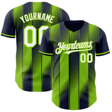 Laden Sie das Bild in den Galerie-Viewer, Custom Navy White-Neon Green Gradient Classic Vertical Stripe Authentic Baseball Jersey
