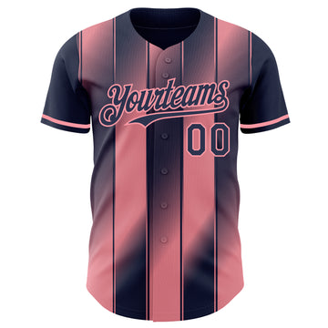 Custom Navy-Medium Pink Gradient Classic Vertical Stripe Authentic Baseball Jersey