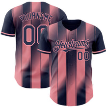 Load image into Gallery viewer, Custom Navy-Medium Pink Gradient Classic Vertical Stripe Authentic Baseball Jersey
