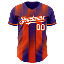 Загрузить изображение в средство просмотра галереи, Custom Purple White-Orange Gradient Classic Vertical Stripe Authentic Baseball Jersey
