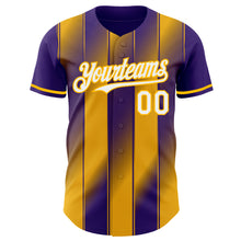Load image into Gallery viewer, Custom Purple White-Gold Gradient Classic Vertical Stripe Authentic Baseball Jersey
