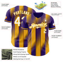 Load image into Gallery viewer, Custom Purple White-Gold Gradient Classic Vertical Stripe Authentic Baseball Jersey
