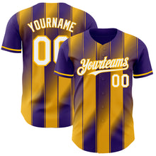 Load image into Gallery viewer, Custom Purple White-Gold Gradient Classic Vertical Stripe Authentic Baseball Jersey
