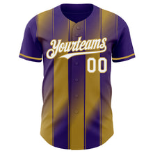 Laden Sie das Bild in den Galerie-Viewer, Custom Purple White-Old Gold Gradient Classic Vertical Stripe Authentic Baseball Jersey
