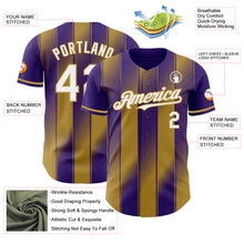 Laden Sie das Bild in den Galerie-Viewer, Custom Purple White-Old Gold Gradient Classic Vertical Stripe Authentic Baseball Jersey
