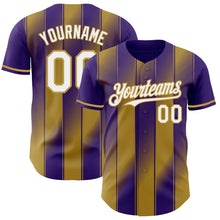 Laden Sie das Bild in den Galerie-Viewer, Custom Purple White-Old Gold Gradient Classic Vertical Stripe Authentic Baseball Jersey
