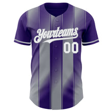 Laden Sie das Bild in den Galerie-Viewer, Custom Purple White-Gray Gradient Classic Vertical Stripe Authentic Baseball Jersey
