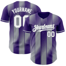 Laden Sie das Bild in den Galerie-Viewer, Custom Purple White-Gray Gradient Classic Vertical Stripe Authentic Baseball Jersey
