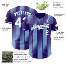 Laden Sie das Bild in den Galerie-Viewer, Custom Purple White-Light Blue Gradient Classic Vertical Stripe Authentic Baseball Jersey
