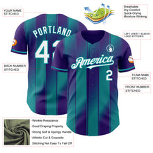 Laden Sie das Bild in den Galerie-Viewer, Custom Purple White-Teal Gradient Classic Vertical Stripe Authentic Baseball Jersey
