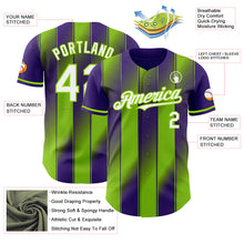Laden Sie das Bild in den Galerie-Viewer, Custom Purple White-Neon Green Gradient Classic Vertical Stripe Authentic Baseball Jersey
