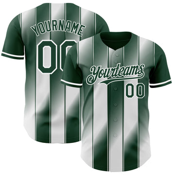Custom Green-White Gradient Classic Vertical Stripe Authentic Baseball Jersey