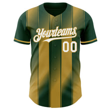 Загрузить изображение в средство просмотра галереи, Custom Green White-Old Gold Gradient Classic Vertical Stripe Authentic Baseball Jersey
