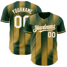 Загрузить изображение в средство просмотра галереи, Custom Green White-Old Gold Gradient Classic Vertical Stripe Authentic Baseball Jersey
