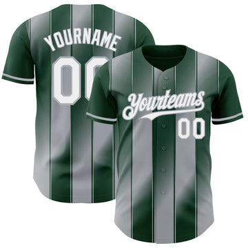 Custom Green White-Gray Gradient Classic Vertical Stripe Authentic Baseball Jersey