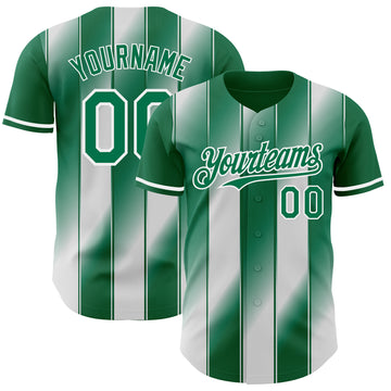 Custom Kelly Green-White Gradient Classic Vertical Stripe Authentic Baseball Jersey