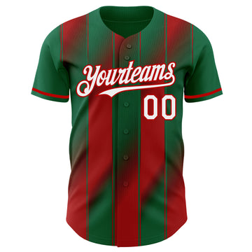 Custom Kelly Green White-Red Gradient Classic Vertical Stripe Authentic Baseball Jersey