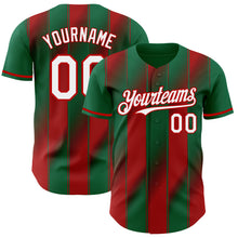 Load image into Gallery viewer, Custom Kelly Green White-Red Gradient Classic Vertical Stripe Authentic Baseball Jersey
