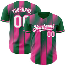 Laden Sie das Bild in den Galerie-Viewer, Custom Kelly Green White Pink-Pink Gradient Classic Vertical Stripe Authentic Baseball Jersey
