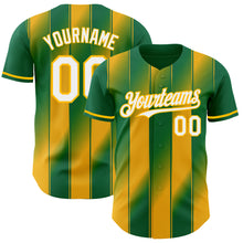 Load image into Gallery viewer, Custom Kelly Green White-Gold Gradient Classic Vertical Stripe Authentic Baseball Jersey
