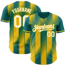 Load image into Gallery viewer, Custom Teal White-Yellow Gradient Classic Vertical Stripe Authentic Baseball Jersey

