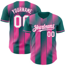 Laden Sie das Bild in den Galerie-Viewer, Custom Teal White-Pink Gradient Classic Vertical Stripe Authentic Baseball Jersey
