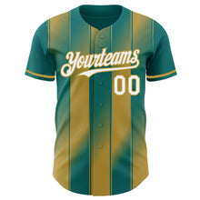 Загрузить изображение в средство просмотра галереи, Custom Teal White-Old Gold Gradient Classic Vertical Stripe Authentic Baseball Jersey
