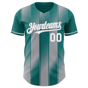 Custom Teal White-Gray Gradient Classic Vertical Stripe Authentic Baseball Jersey