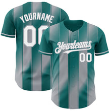 Laden Sie das Bild in den Galerie-Viewer, Custom Teal White-Gray Gradient Classic Vertical Stripe Authentic Baseball Jersey

