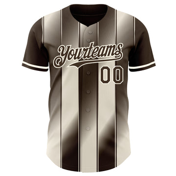 Custom Brown Cream-Cream Gradient Classic Vertical Stripe Authentic Baseball Jersey