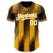 Загрузить изображение в средство просмотра галереи, Custom Brown White-Gold Gradient Classic Vertical Stripe Authentic Baseball Jersey
