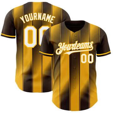 Custom Brown White-Gold Gradient Classic Vertical Stripe Authentic Baseball Jersey