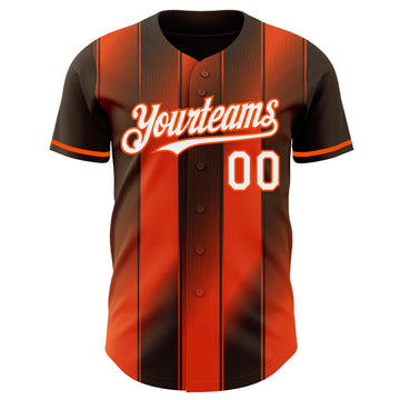 Custom Brown White-Orange Gradient Classic Vertical Stripe Authentic Baseball Jersey