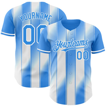 Custom Electric Blue-White Gradient Classic Vertical Stripe Authentic Baseball Jersey