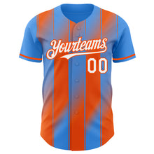 Load image into Gallery viewer, Custom Electric Blue White-Orange Gradient Classic Vertical Stripe Authentic Baseball Jersey
