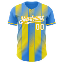 Load image into Gallery viewer, Custom Electric Blue White-Yellow Gradient Classic Vertical Stripe Authentic Baseball Jersey
