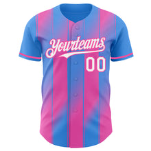 Load image into Gallery viewer, Custom Electric Blue White-Pink Gradient Classic Vertical Stripe Authentic Baseball Jersey
