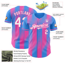 Load image into Gallery viewer, Custom Electric Blue White-Pink Gradient Classic Vertical Stripe Authentic Baseball Jersey
