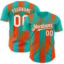 Load image into Gallery viewer, Custom Aqua White-Orange Gradient Classic Vertical Stripe Authentic Baseball Jersey
