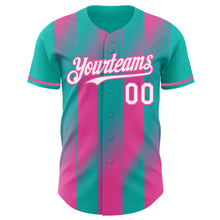 Load image into Gallery viewer, Custom Aqua White-Pink Gradient Classic Vertical Stripe Authentic Baseball Jersey
