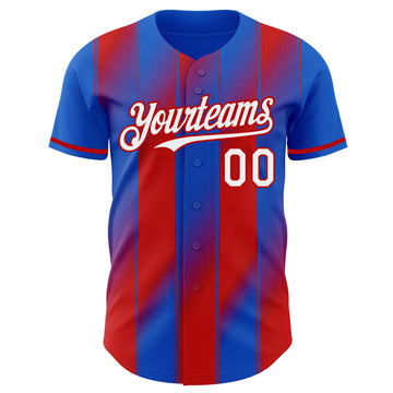 Custom Thunder Blue White-Red Gradient Classic Vertical Stripe Authentic Baseball Jersey