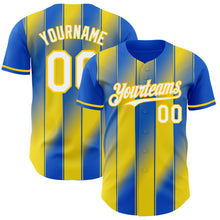 Load image into Gallery viewer, Custom Thunder Blue White-Yellow Gradient Classic Vertical Stripe Authentic Baseball Jersey
