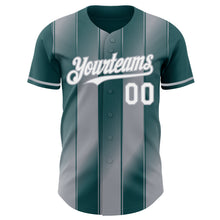 Laden Sie das Bild in den Galerie-Viewer, Custom Midnight Green White-Gray Gradient Classic Vertical Stripe Authentic Baseball Jersey
