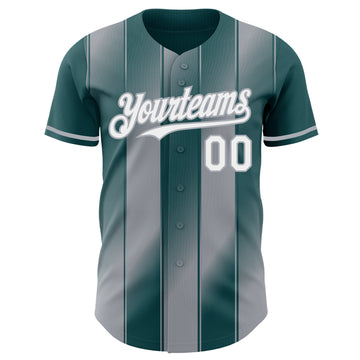 Custom Midnight Green White-Gray Gradient Classic Vertical Stripe Authentic Baseball Jersey