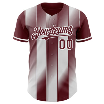 Custom Burgundy-White Gradient Classic Vertical Stripe Authentic Baseball Jersey