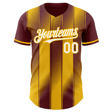 Custom Burgundy White-Gold Gradient Classic Vertical Stripe Authentic Baseball Jersey
